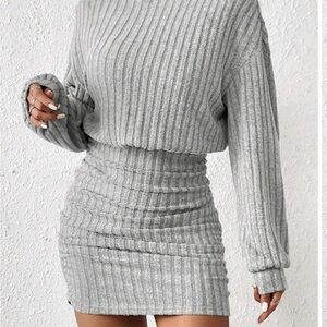 Gray Ribbed Knit Dress